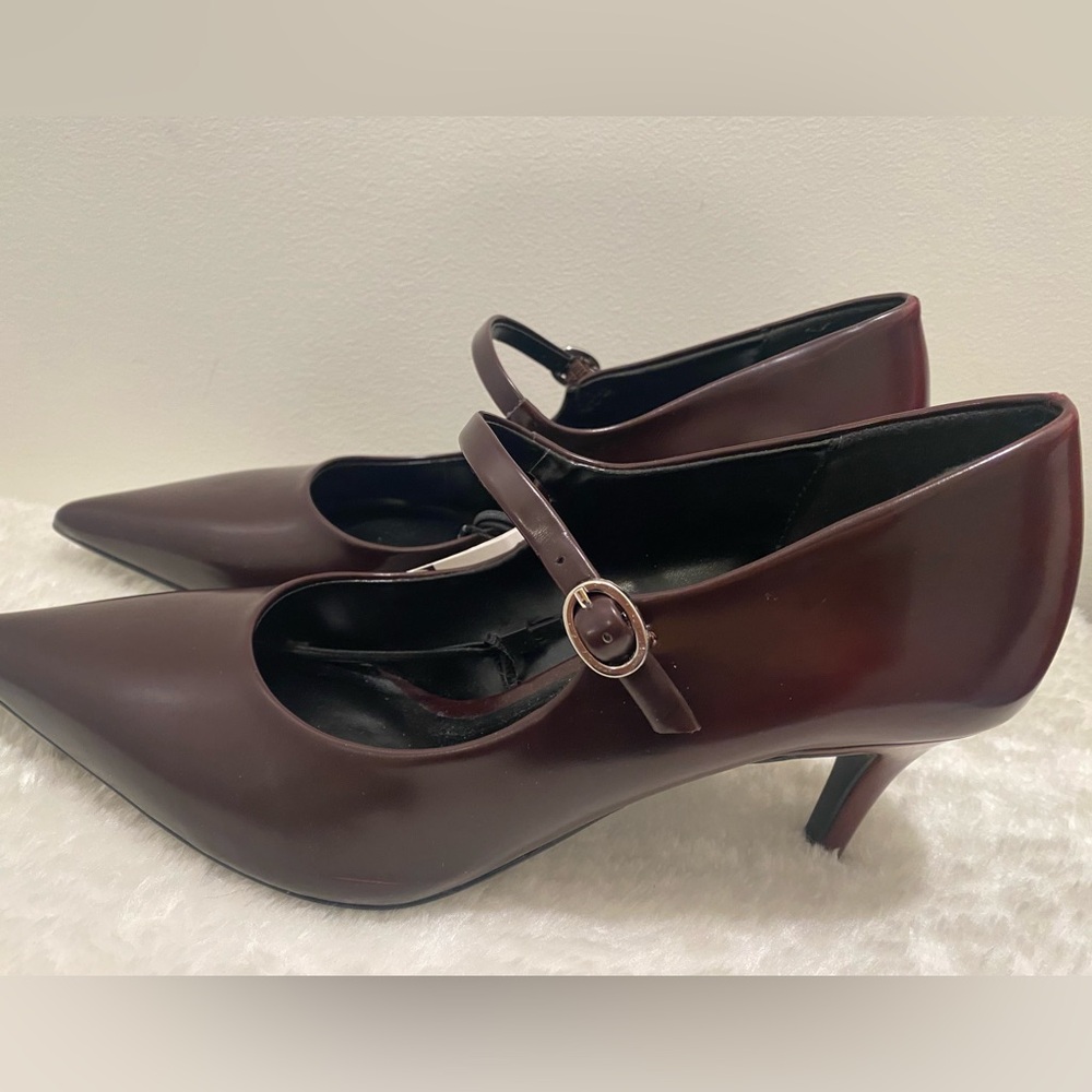 ZARA Burgundy Red Pointed Toe Heels With Buckle Detail - Size 8 - NEW - Picture 5 of 6